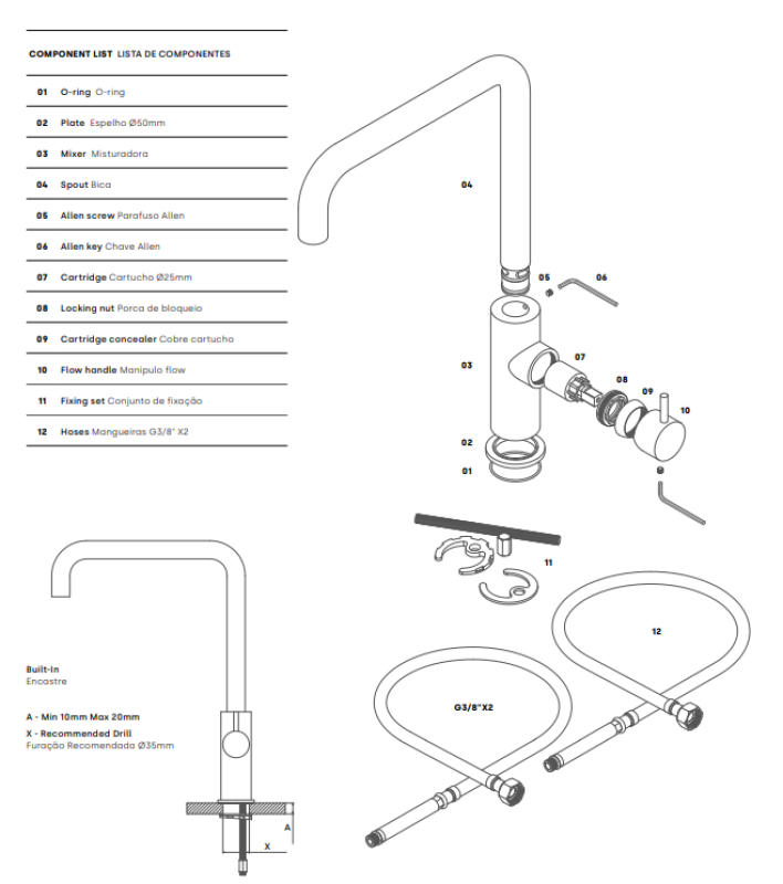 Waterevolution Flow torneira de cozinha com bica giratória angular em aço inoxidável T158HIE
