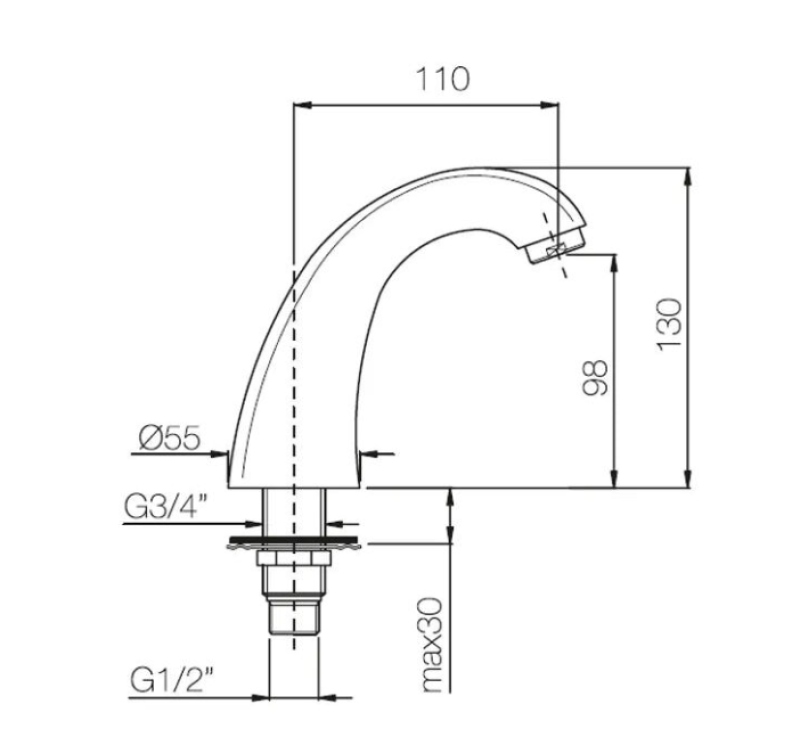 PB Pedal Line bica de torneira cromada para montagem em bancada de cozinha ou lavatório 1208969732