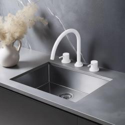Waterevolution Flow misturador de cozinha de 3 furos com bica giratória e conexão para água filtrada branco T152UBR