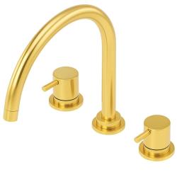 Waterevolution Flow misturador de cozinha de 3 furos com bica giratória e conexão para água filtrada light gold T152UWGE