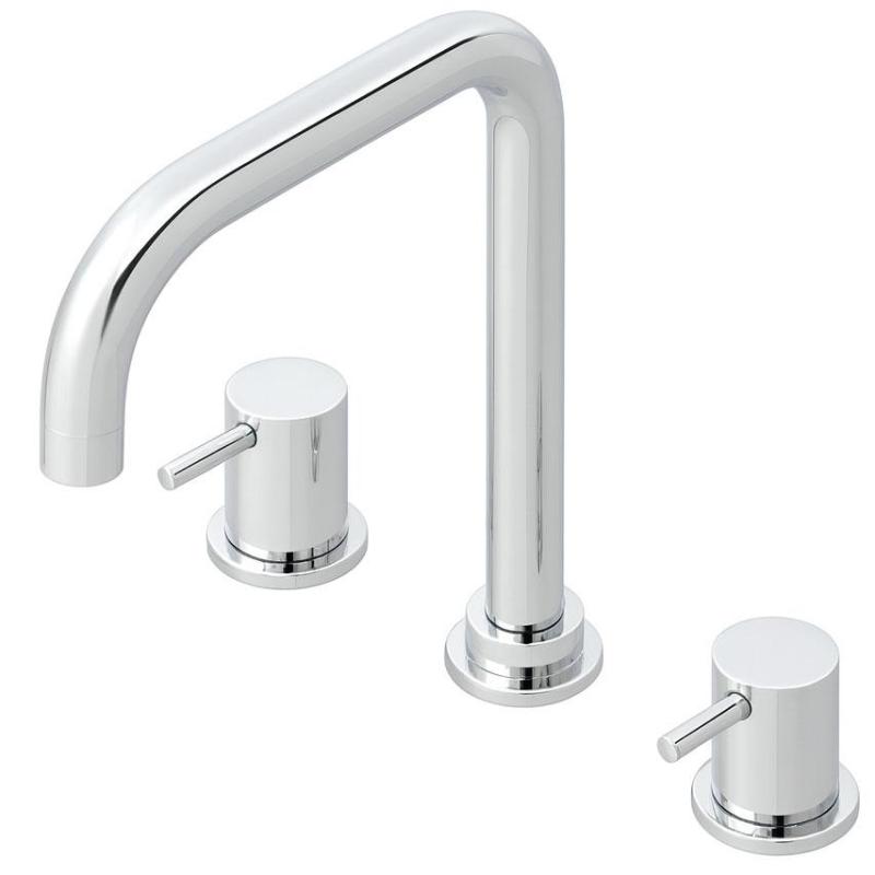 Waterevolution Flow torneira de cozinha angular de 3 furos com bica giratória e conexão para água filtrada cromo T152H01
