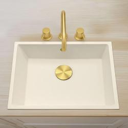 Waterevolution Flow misturador de cozinha angular de 3 furos com bica giratória e conexão para água filtrada, dourado claro T152HWGE