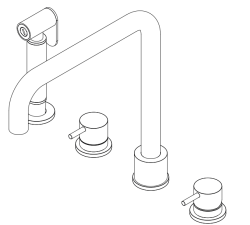 Waterevolution Flow misturadora de cozinha de 4 furos com bica angular e pulverizador retrátil em cobre T153HCPE