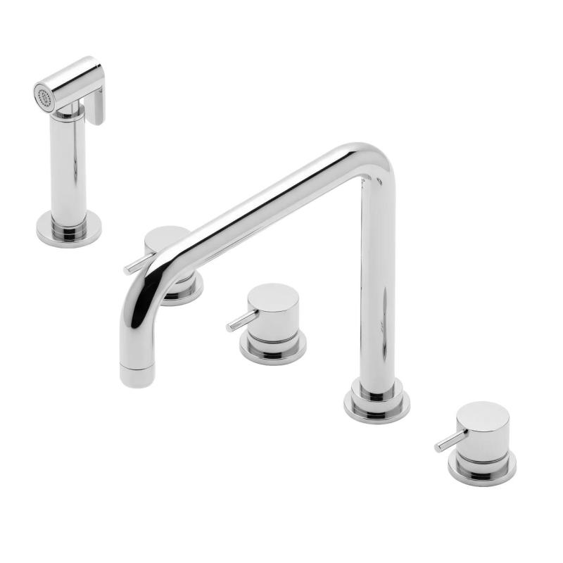 Waterevolution Flow 5-hole angled kitchen faucet with pull-out sprayer and filtered water connection chrome T154H01