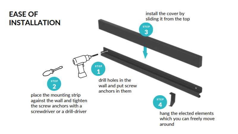 Epka Luxion Conjunto de Trilhos de Cozinha 100 cm com Acessórios de Metal com Fixação Invisível Preto 1208969984