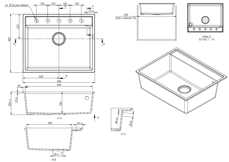Granitemy Bremen Pia de Granito 64x52 cm Preto – Montagem de Sobrepor, Sobremontagem e Montagem Rasa com Bancada para Torneira e Válvula de Aço Inoxidável 1208969992