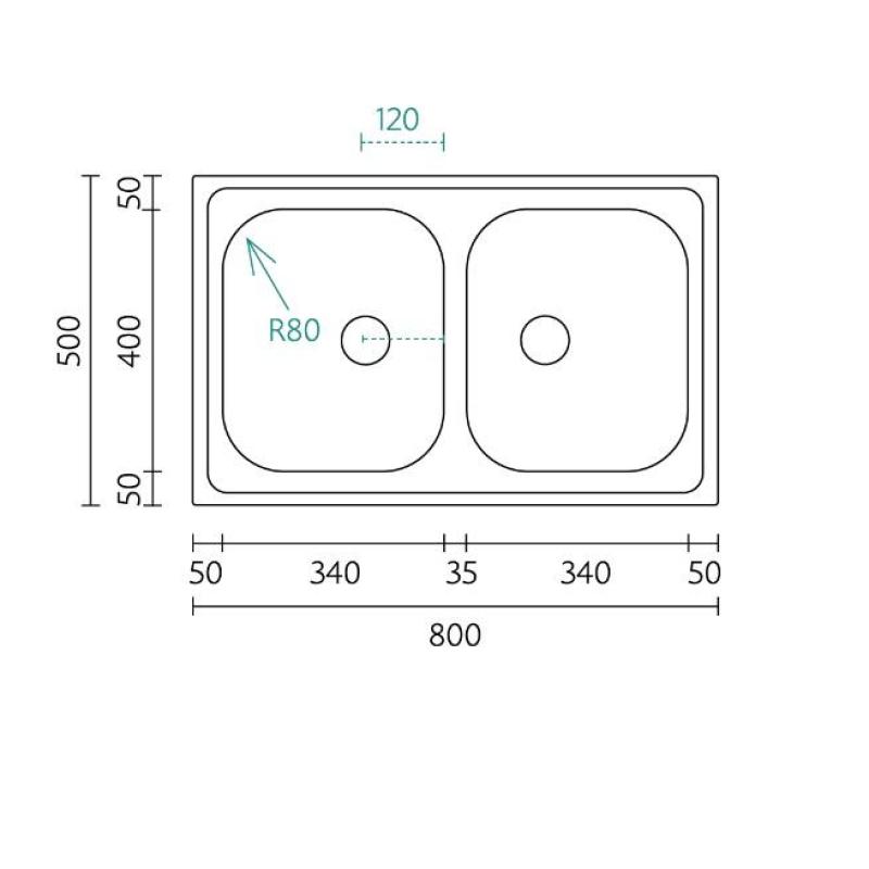 Banka Centurio 20 RVS pia dupla de sobrepor 80x50cm 1208970026