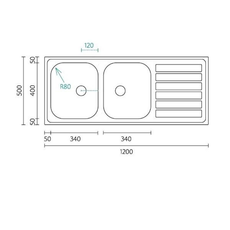 Banka Centurio 120 Inox pia dupla de sobrepor 120x50cm com escorredor 1208970029.