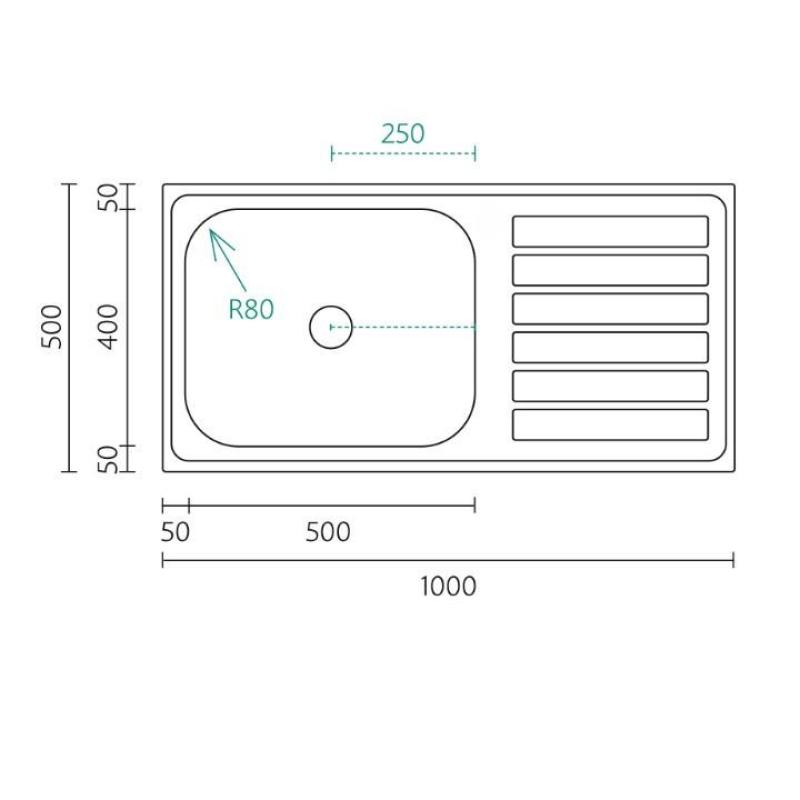 Banka Centurio 100-50 Pia de aço inoxidável para montagem em bancada 100 x 50 cm com escorredor 1208970030