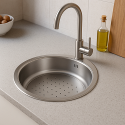 Banka P18380 Inox Pias redondas rasas com escorredor 45 cm Montagem em cima e embutida 1208970057