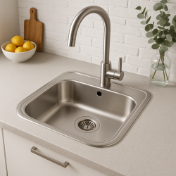 Pia de Aço Inoxidável Banka Orlando 465 x 485 mm de Sobrepor com Furação para Torneira 1208970058