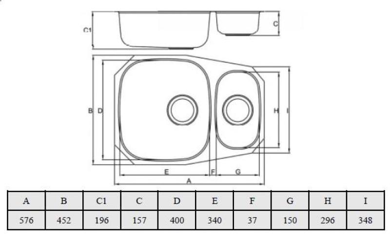 Banka Alaska Aço inoxidável 1.5 Pia de encastrar 524 x 400 mm 1208970064