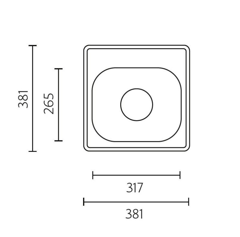 Banca Detroit Pia de Cozinha em Aço Inoxidável 381 x 381 mm Montagem de Sobrepor com Furo para Torneira 1208970074