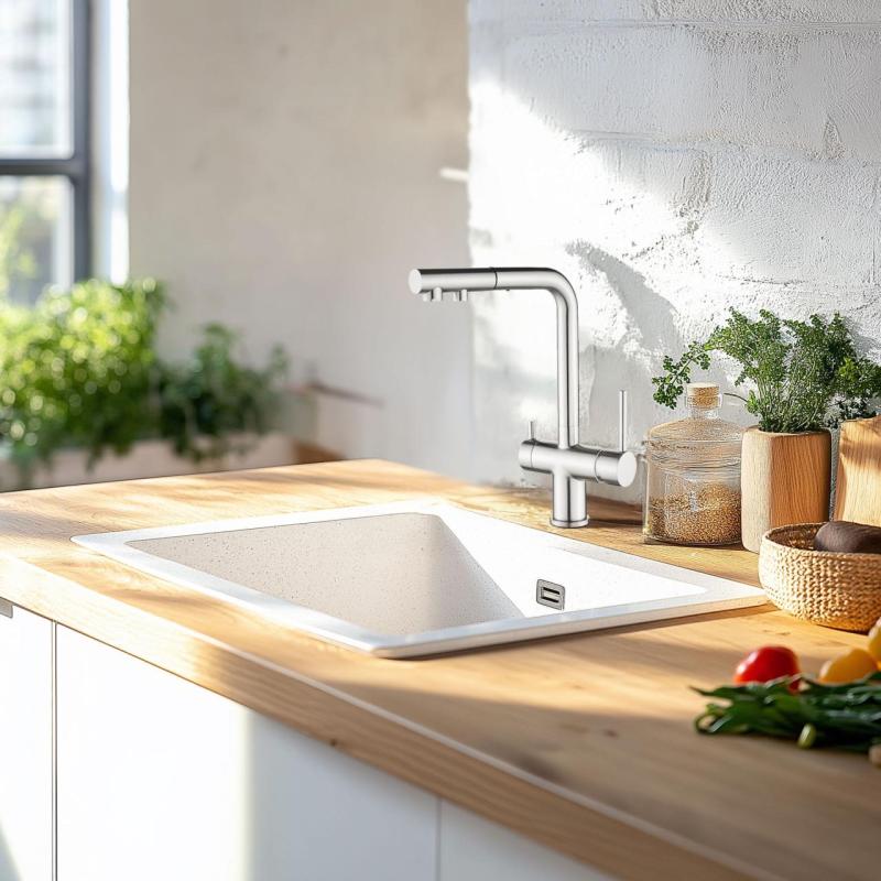 Ausmann Ellington Torneira de Cozinha 3 em 1 com Bica Retrátil e Água Filtrada – Aço Inoxidável - 1208970082