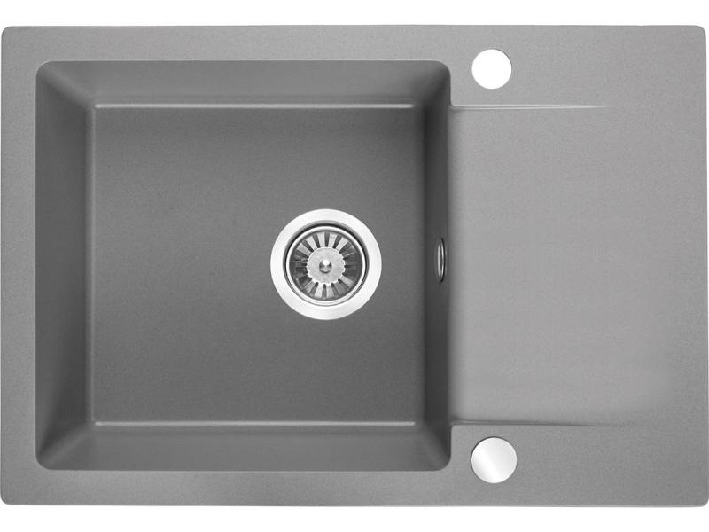 Aquadesign Kensley Set - Pia de Sobrepor em Granito Cinza com pequeno Escorredor e Torneira de Cozinha, 65 x 44 cm 1208970086
