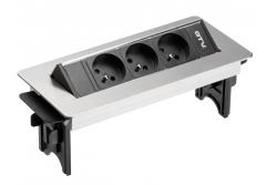 Extensão de mesa sem caixa, tomada tripla com ligação à terra, cabo de alimentação de 1,5 m com ficha, inox.