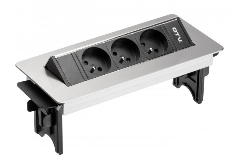 Extensão de mesa sem caixa, tomada tripla com ligação à terra, cabo de alimentação de 1,5 m com ficha, inox.