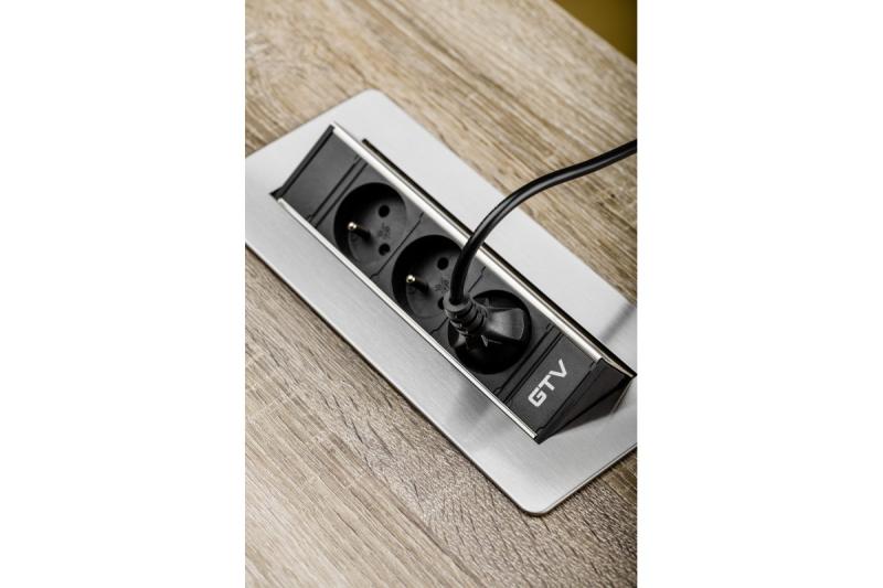 Extensão de mesa sem caixa, tomada tripla com ligação à terra, cabo de alimentação de 1,5 m com ficha, inox.