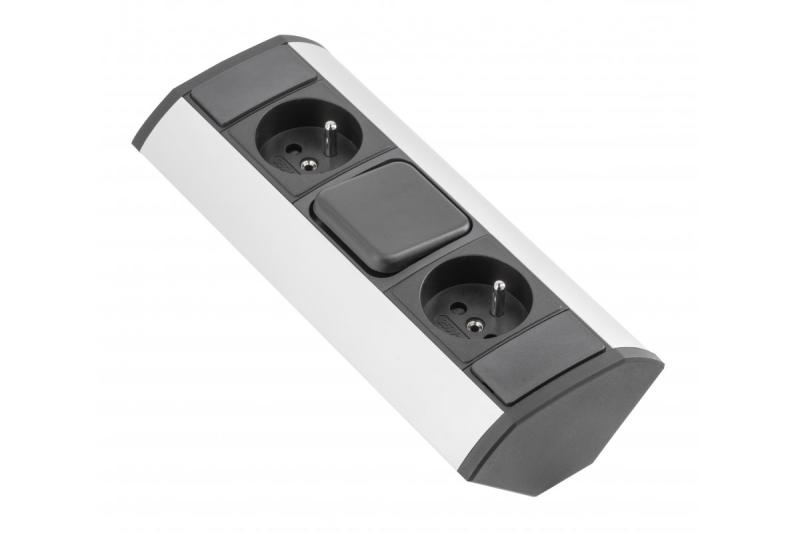 Extensão de canto MINI com interruptor e 2 tomadas com ligação à terra 230 V 16 A