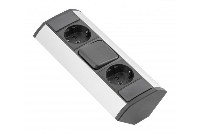 Extensão de canto MINI com interruptor e 2 tomadas Schuko 230 V 16 A