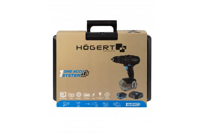 HÖGERT furadeira a bateria 18V, conjunto com bateria, carregador, suporte para bits, caixa de brocas.
