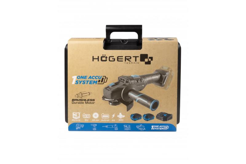 HÖGERT Esmerilhadeira angular sem fio com interruptor de alavanca, 125MM, 18V, conjunto com bateria, carregador, acessórios.