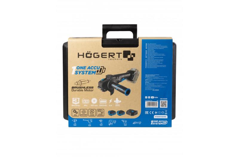 HÖGERT Rebarbadora sem fio com interruptor de pala, 125MM, 18V - Conjunto (bateria, carregador, acessórios)