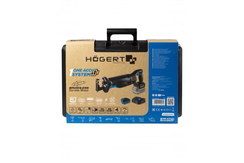 HÖGERT conjunto de serra recíproca a bateria, 18V, sem escovas, bateria, carregador, acessórios