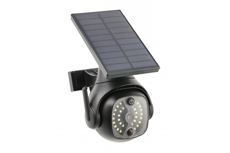 Luz solar de inundação com sensor de movimento e crepúsculo GUARDOS, LED, 300lm, 6400K, 1200mAh, IP65, câmera simulada