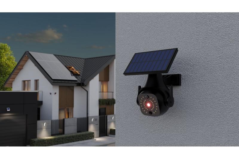 Luz solar de inundação com sensor de movimento e crepúsculo GUARDOS, LED, 300lm, 6400K, 1200mAh, IP65, câmera simulada