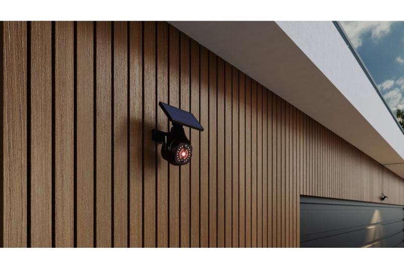 Luz solar de inundação com sensor de movimento e crepúsculo GUARDOS, LED, 300lm, 6400K, 1200mAh, IP65, câmera simulada