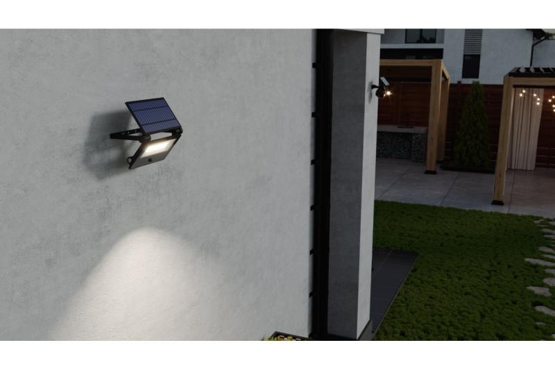 Luz de inundação solar LUMOS II, LED, 3000lm, 6400K, 2x2600mAh substituível, IP65, preto