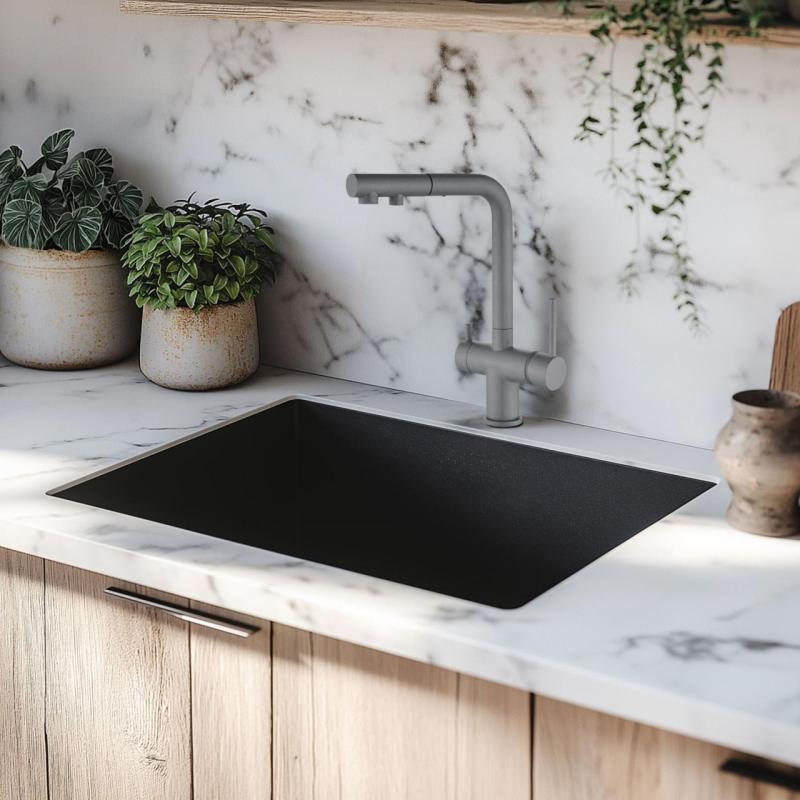 Ausmann Ellington 3-Vias Torneira de Cozinha com Bica Retrátil e Água Filtrada – Cinza – 1208970494