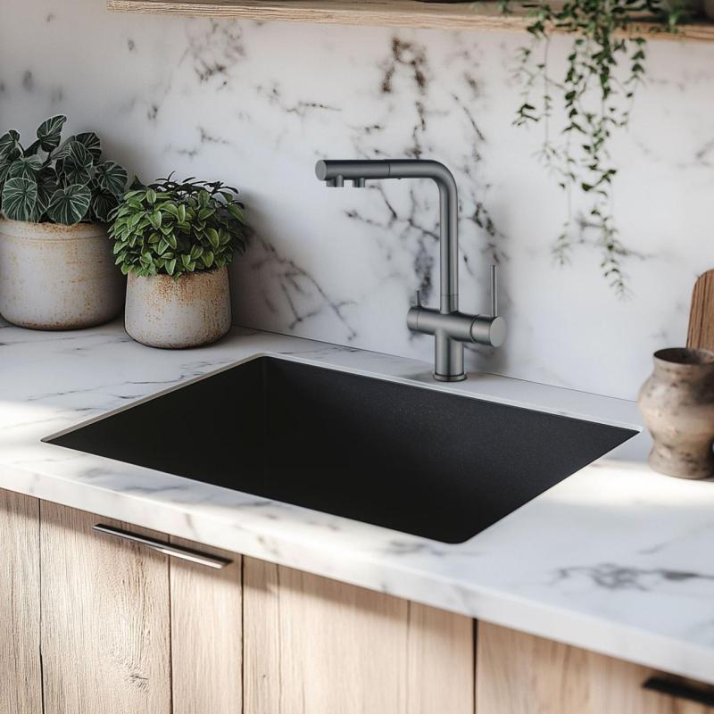 Ausmann Ellington Torneira de cozinha de 3 vias com bico extraível e água filtrada – Gun metal – 1208970499