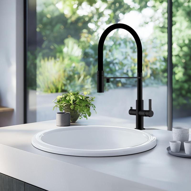 Ausmann Claridge Torneira de Cozinha 3 Vias com Bica Flexível e Água Filtrada – Antracite – 1208970500