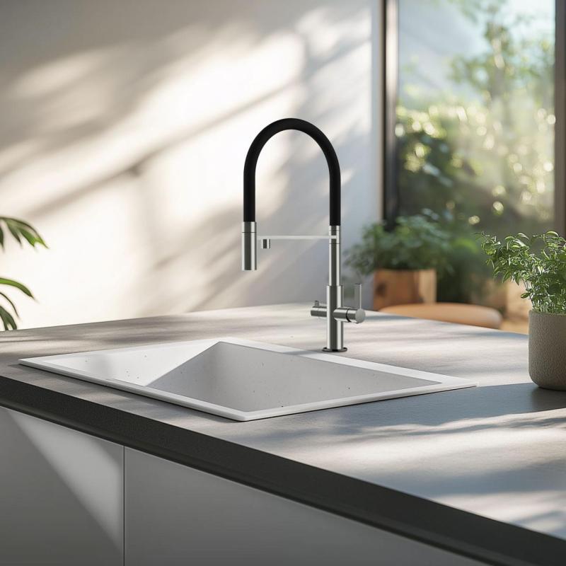 Ausmann Claridge Torneira de Cozinha 3 Vias com Bica Flexível e Água Filtrada – Cinza - 1208970502