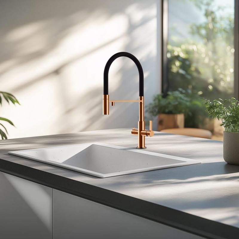 Ausmann Claridge Torneira de Cozinha 3 em 1 com Bica Flexível e Água Filtrada – Cobre - 1208970503