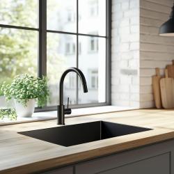 Ausmann Ceramic Ember Pia Cerâmica de Montagem em Preto Fosco - Montagem Superior e Inferior 54 x 40 cm com Plugue de Aço Inoxidável 1208970511