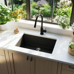 Ausmann Ceramic Ember Pia Cerâmica de Montagem em Preto Fosco - Montagem Superior e Inferior 54 x 40 cm com Plugue de Aço Inoxidável 1208970511