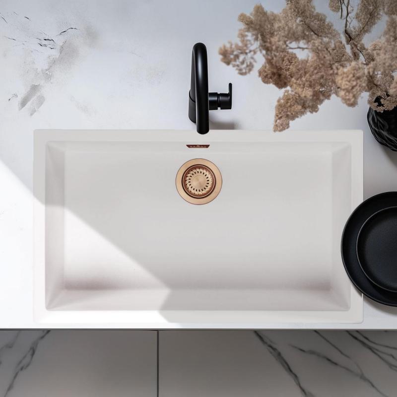 Pia Grande Branca 70x40 cm para Montagem Inferior, Superior e Nivelada com Válvula de Cobre 1208970523