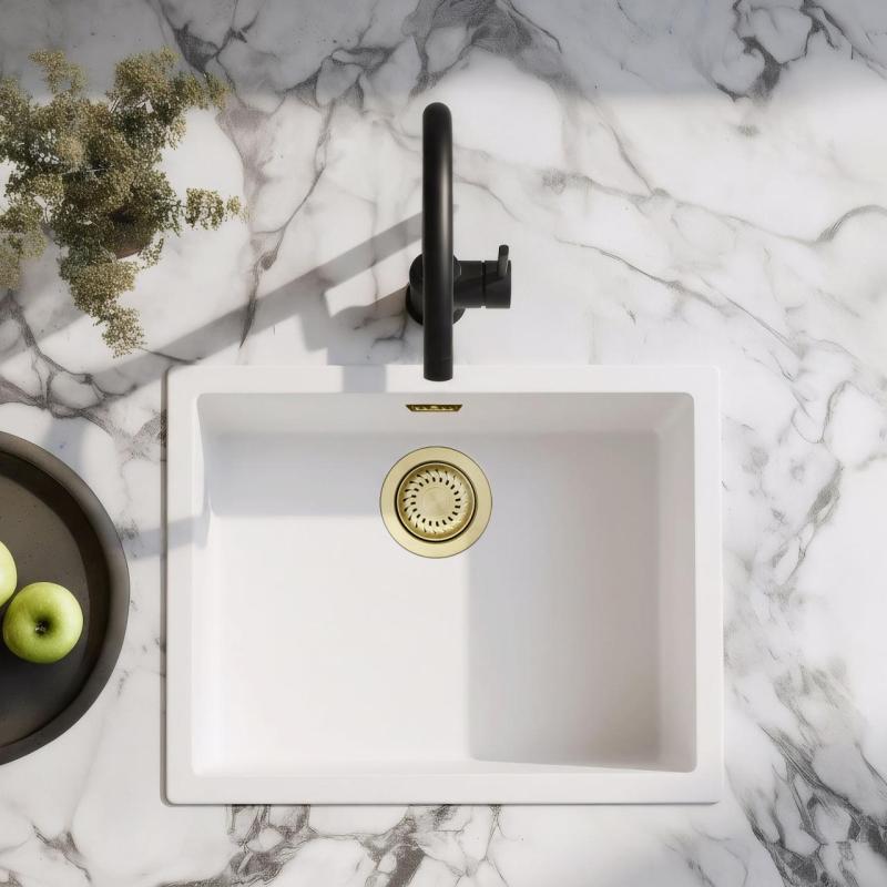 Pia Branca 50x40 cm de Embutir, Sobrepor e Montagem Nivelada com Válvula Dourada 1208970532
