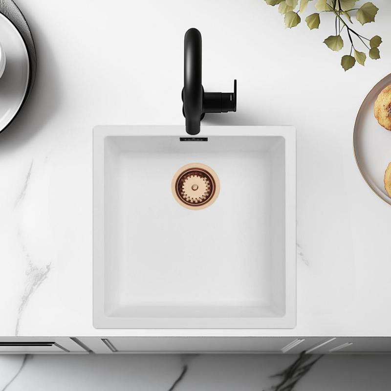 Pia Branca 40x40 cm para Instalação Inferior, Superior e ao Nível da Bancada com Válvula de Cobre 1208970538