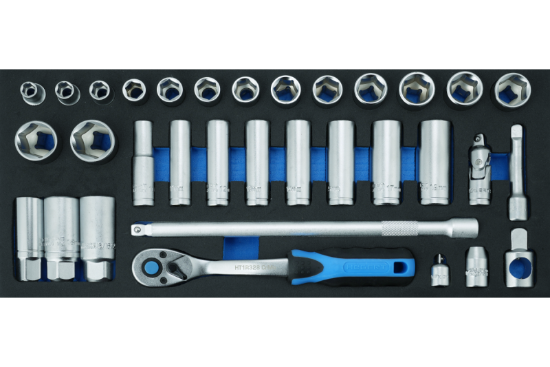 Conjunto de ferramentas de catraca de 3/8", 33 peças, inserção EVA.