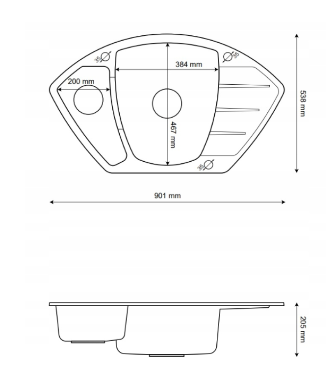 Graniteland Monte Granitos preto ardósia pedra calcária Pia de canto montada 901x538mm com tampa de aço inoxidável 1208970601.
