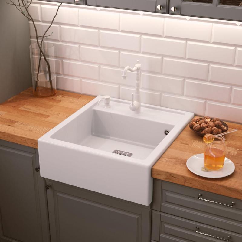 Graniteland Arno Pia de Granito Branco de Sobrepor 582x620mm com Tampão Quadrado de Aço Inoxidável 1208970604