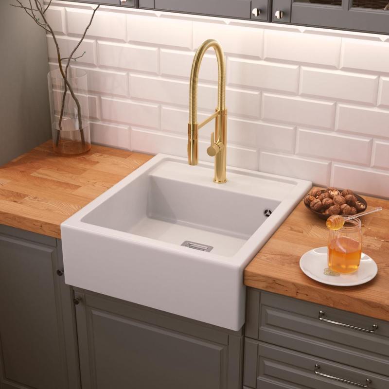 Graniteland Arno Pia de Granito Branco de Sobrepor 582x620mm com Tampão Quadrado de Aço Inoxidável 1208970604