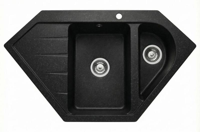 Graniteland Amiata Granito preto Arduin com aspecto de pedra azul Pia de canto sobreposto 955x489 mm com tampão em aço inoxidável 1208970620