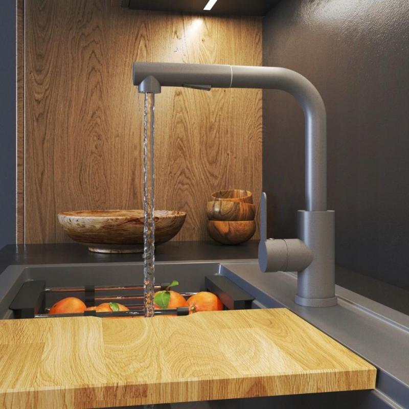 Graniteland Celeste Misturador de Cozinha Cinza com Bica Extensível e Ducha Manual de Dupla Função 1208970663