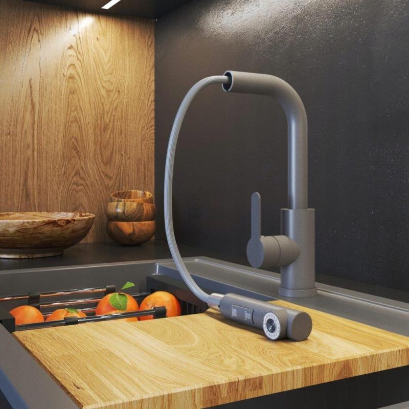 Graniteland Celeste Misturador de Cozinha Cinza com Bica Extensível e Ducha Manual de Dupla Função 1208970663