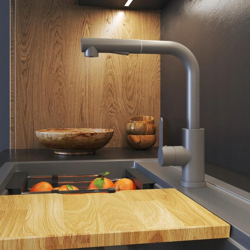 Graniteland Celeste Misturador de Cozinha Cinza com Bica Extensível e Ducha Manual de Dupla Função 1208970663